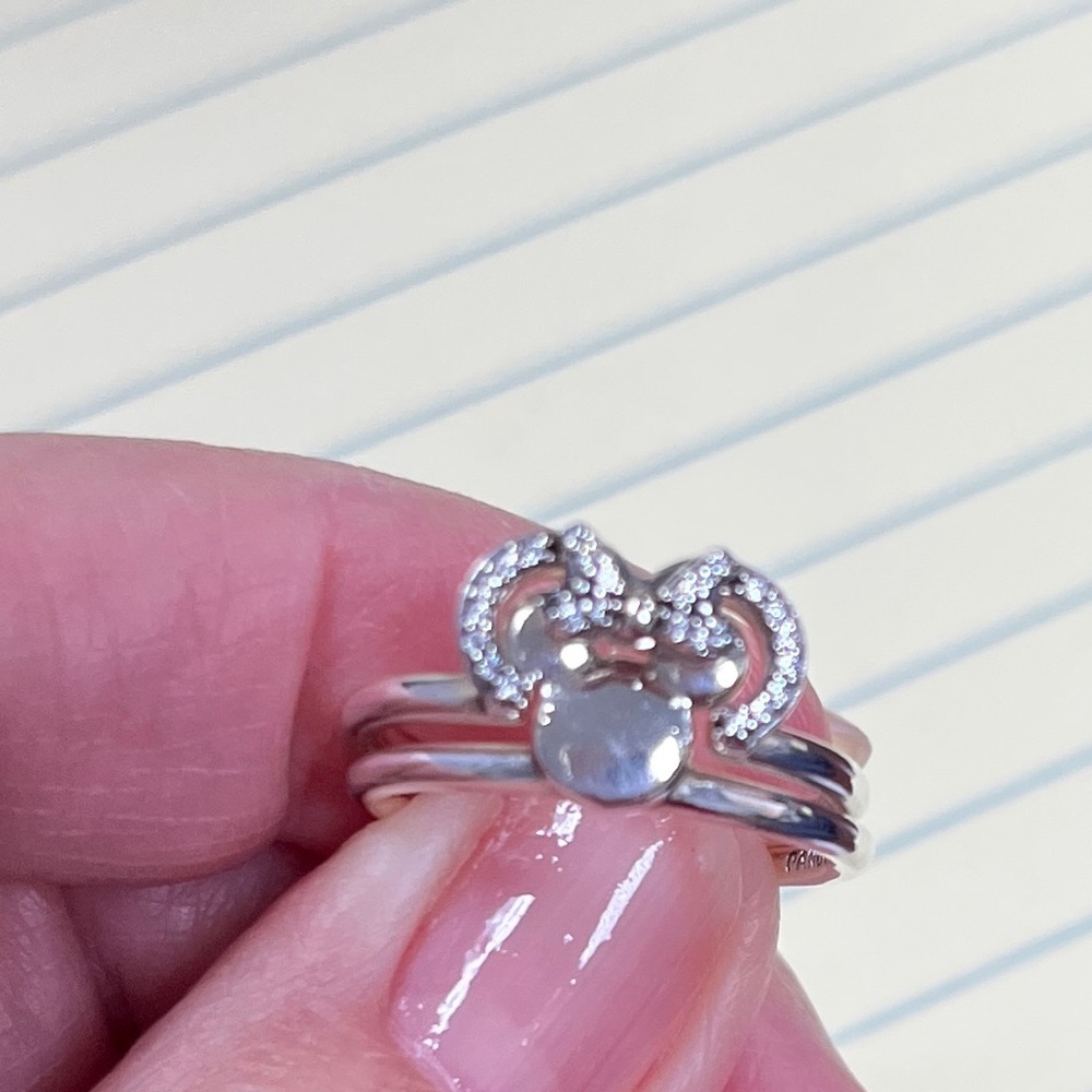 Silver Mickey Mouse And Bow Ring Set - image 2